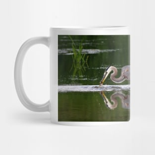 Great Blue Heron catches fish Mug